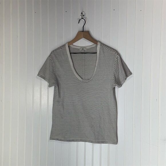 AG Adriano Goldschmied Striped Tee XS Scoop Neck Soft Cotton Y2K Minimalist - Picture 1 of 8